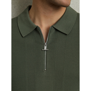 REISS BART Half Zip Textured Knit Polo Shirt